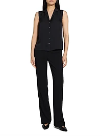 Silk Sleeveless Button-Front Blouse