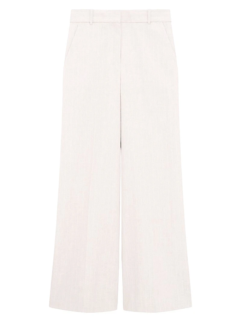 Striped Stretch Cotton-Linen High-Rise Trousers