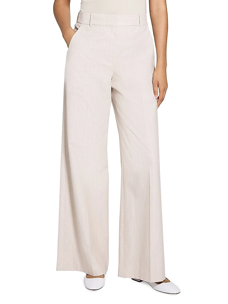 Striped Stretch Cotton-Linen High-Rise Trousers