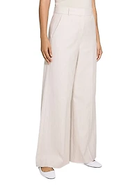 Striped Stretch Cotton-Linen High-Rise Trousers