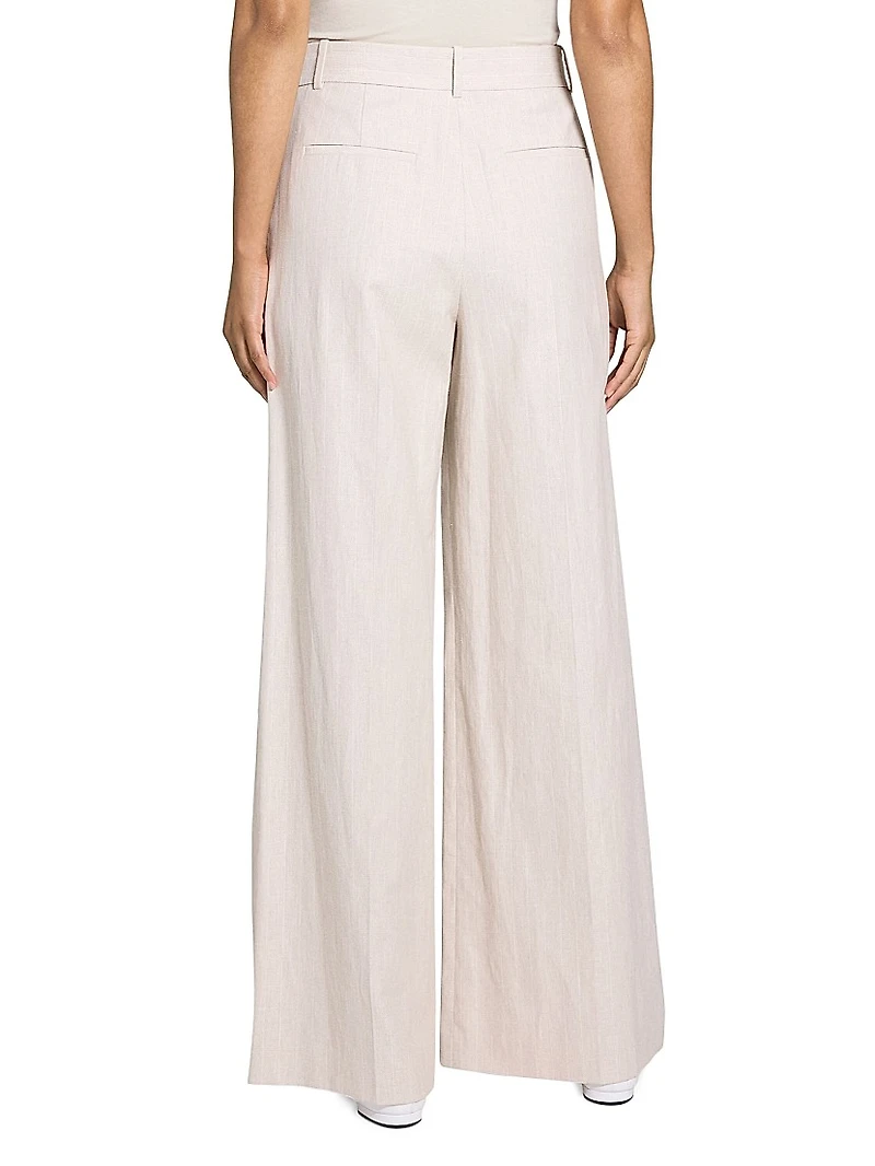 Striped Stretch Cotton-Linen High-Rise Trousers