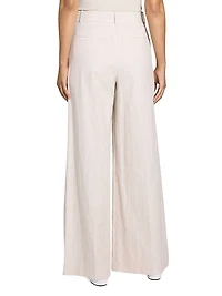 Striped Stretch Cotton-Linen High-Rise Trousers