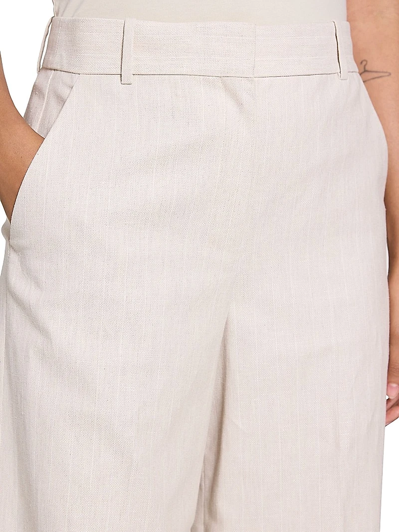 Striped Stretch Cotton-Linen High-Rise Trousers