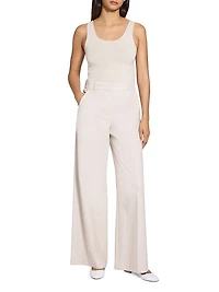 Striped Stretch Cotton-Linen High-Rise Trousers