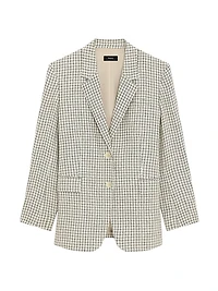 Plaid Linen-Blend Oversized Blazer