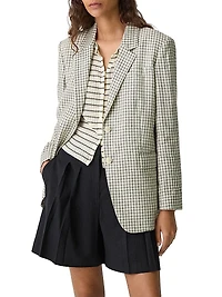 Plaid Linen-Blend Oversized Blazer