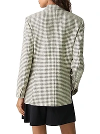 Plaid Linen-Blend Oversized Blazer