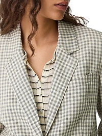 Plaid Linen-Blend Oversized Blazer