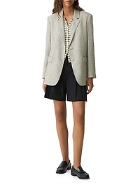 Plaid Linen-Blend Oversized Blazer