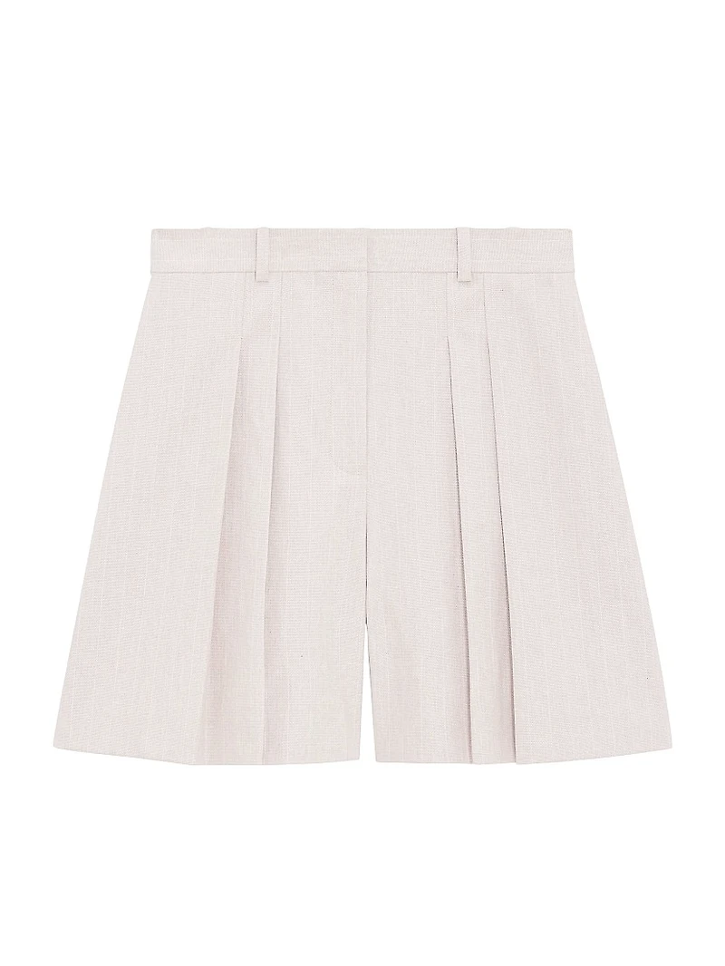 Pleated Stretch Cotton & Linen-Blend Shorts