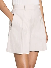 Pleated Stretch Cotton & Linen-Blend Shorts