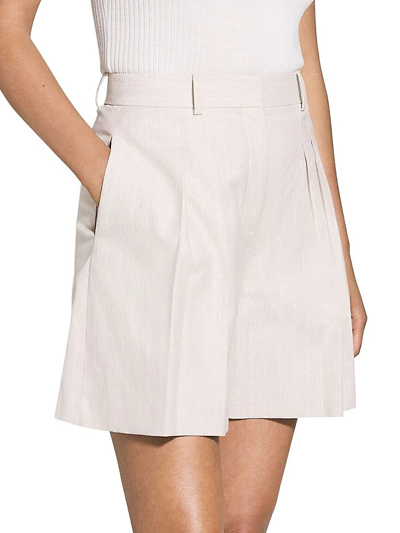 Pleated Stretch Cotton & Linen-Blend Shorts