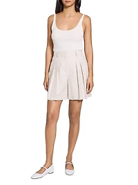 Pleated Stretch Cotton & Linen-Blend Shorts