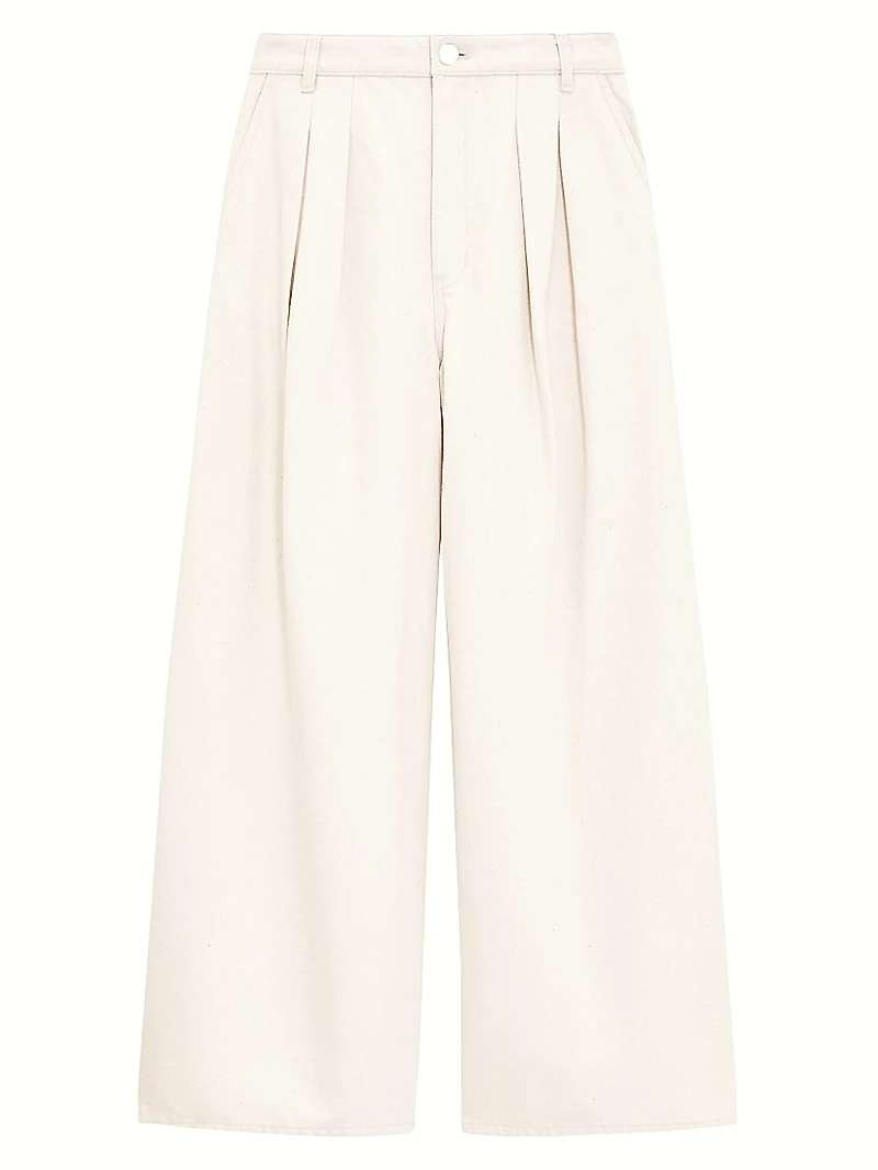 Double Pleated Denim Wide-Leg Pants