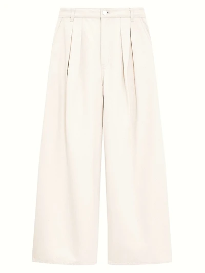 Double Pleated Denim Wide-Leg Pants