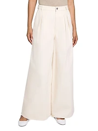 Double Pleated Denim Wide-Leg Pants