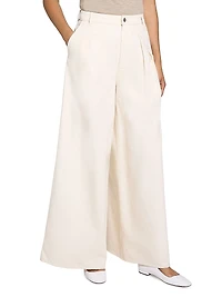 Double Pleated Denim Wide-Leg Pants