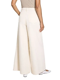 Double Pleated Denim Wide-Leg Pants