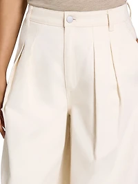 Double Pleated Denim Wide-Leg Pants