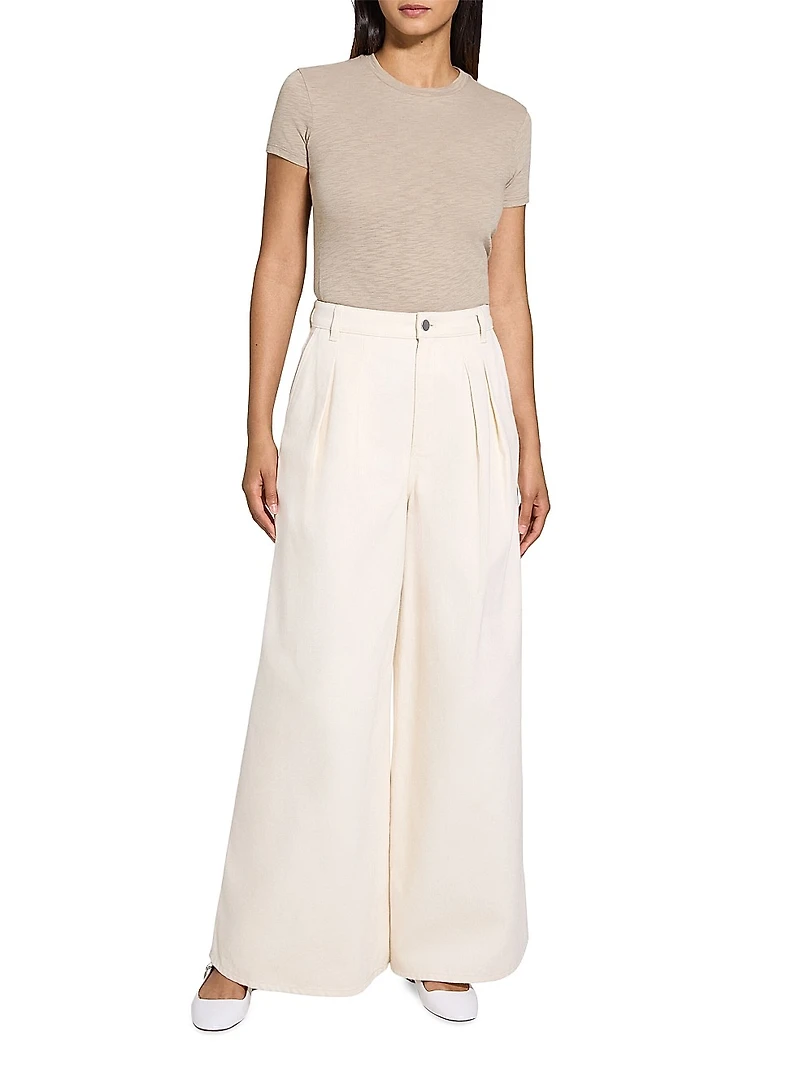 Double Pleated Denim Wide-Leg Pants