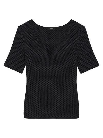 Waffle-Knit Stretch-Cotton Scoopneck Top