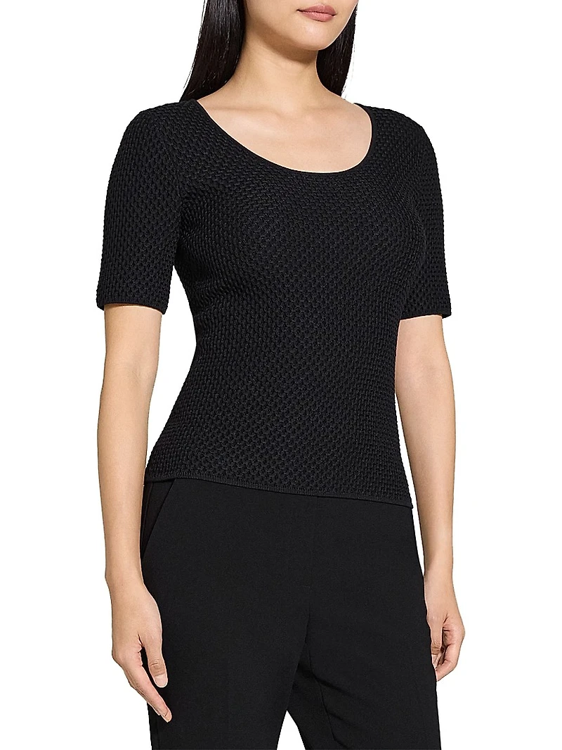 Waffle-Knit Stretch-Cotton Scoopneck Top