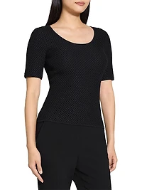 Waffle-Knit Stretch-Cotton Scoopneck Top