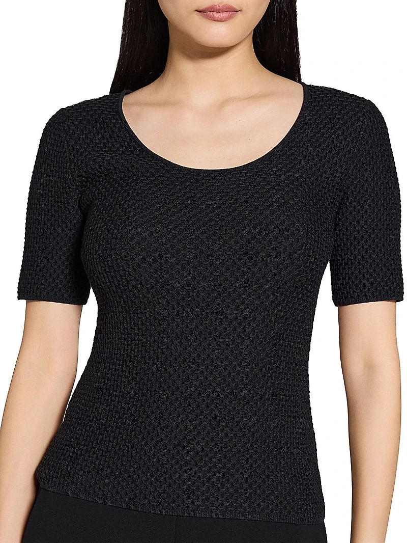 Waffle-Knit Stretch-Cotton Scoopneck Top