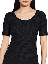 Waffle-Knit Stretch-Cotton Scoopneck Top