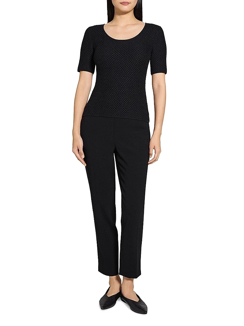 Waffle-Knit Stretch-Cotton Scoopneck Top