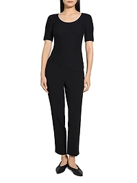 Waffle-Knit Stretch-Cotton Scoopneck Top