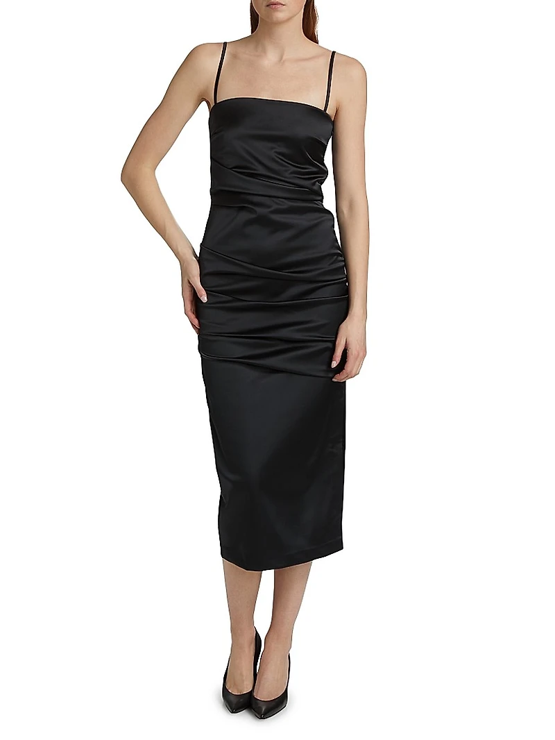 Keiky Satin Ruched Cocktail Dress