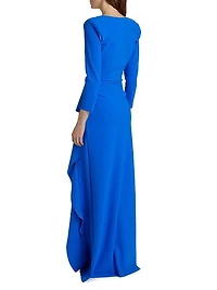 Afix V-Neck Belted Ruffle Gown