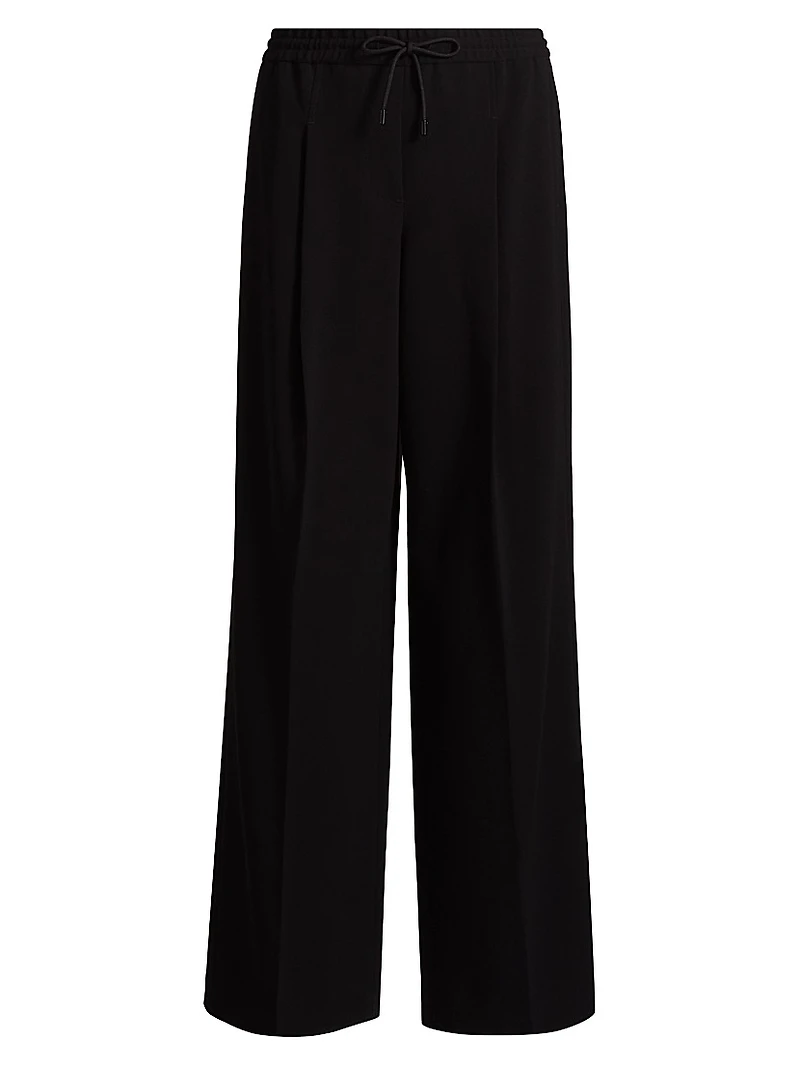 Pleated Drawstring Wide-Leg Track Pants