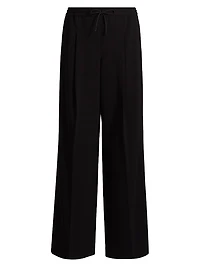 Pleated Drawstring Wide-Leg Track Pants