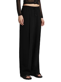 Pleated Drawstring Wide-Leg Track Pants