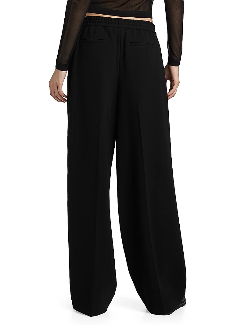 Pleated Drawstring Wide-Leg Track Pants