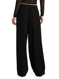 Pleated Drawstring Wide-Leg Track Pants