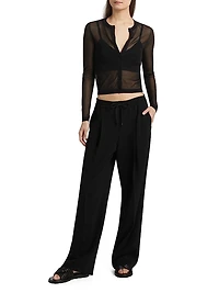 Pleated Drawstring Wide-Leg Track Pants