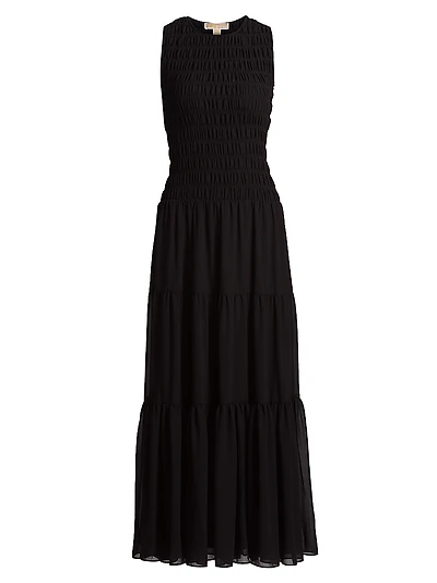 Smocked Tiered-Hem Tank Maxi Dress