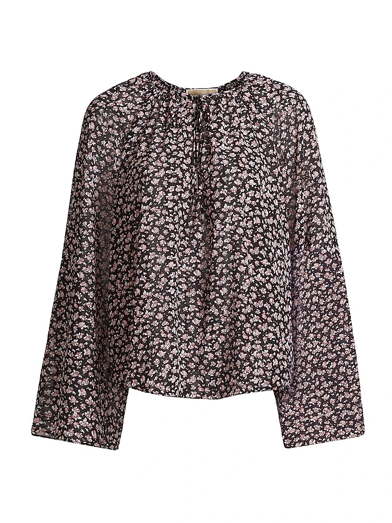 Floral Chiffon Tie-Front V-Neck Blouse