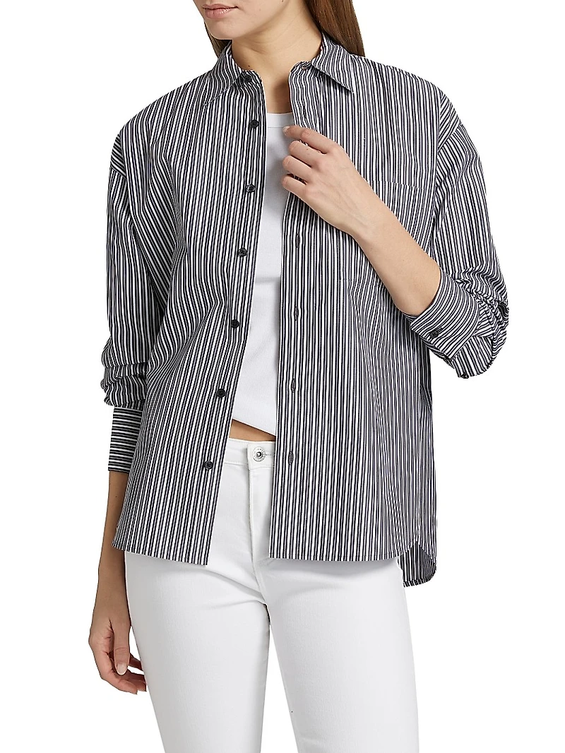 Striped Cotton Poplin Button-Front Shirt