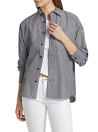 Striped Cotton Poplin Button-Front Shirt