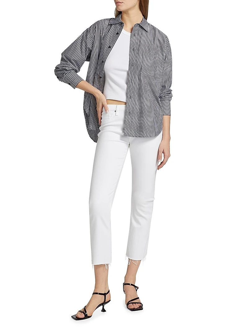 Striped Cotton Poplin Button-Front Shirt