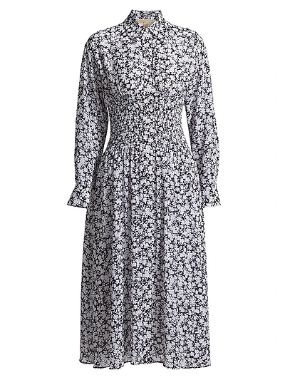 Floral Smocked Button-Front Midi Shirtdress