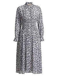 Floral Smocked Button-Front Midi Shirtdress