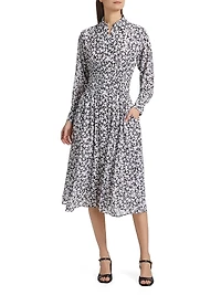 Floral Smocked Button-Front Midi Shirtdress