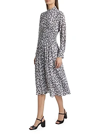 Floral Smocked Button-Front Midi Shirtdress