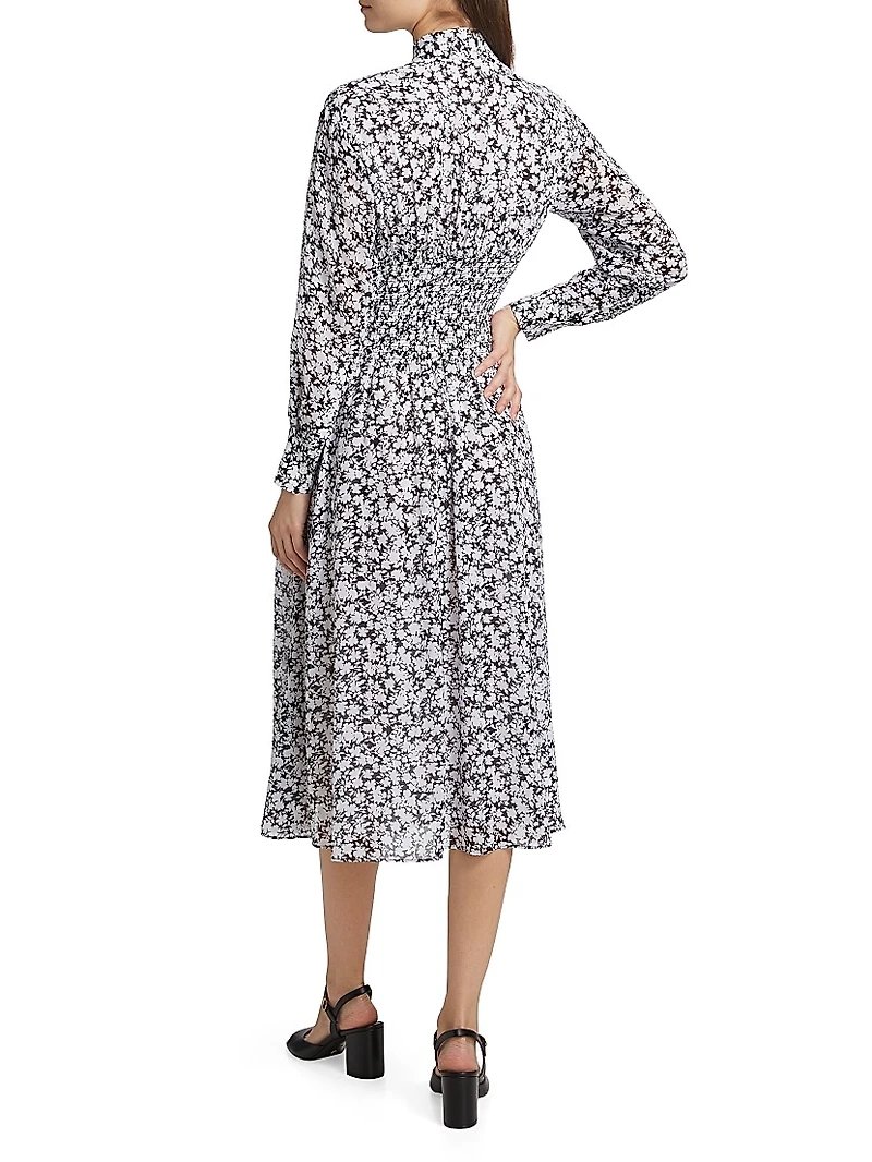 Floral Smocked Button-Front Midi Shirtdress