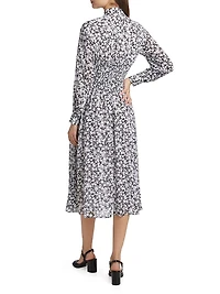 Floral Smocked Button-Front Midi Shirtdress